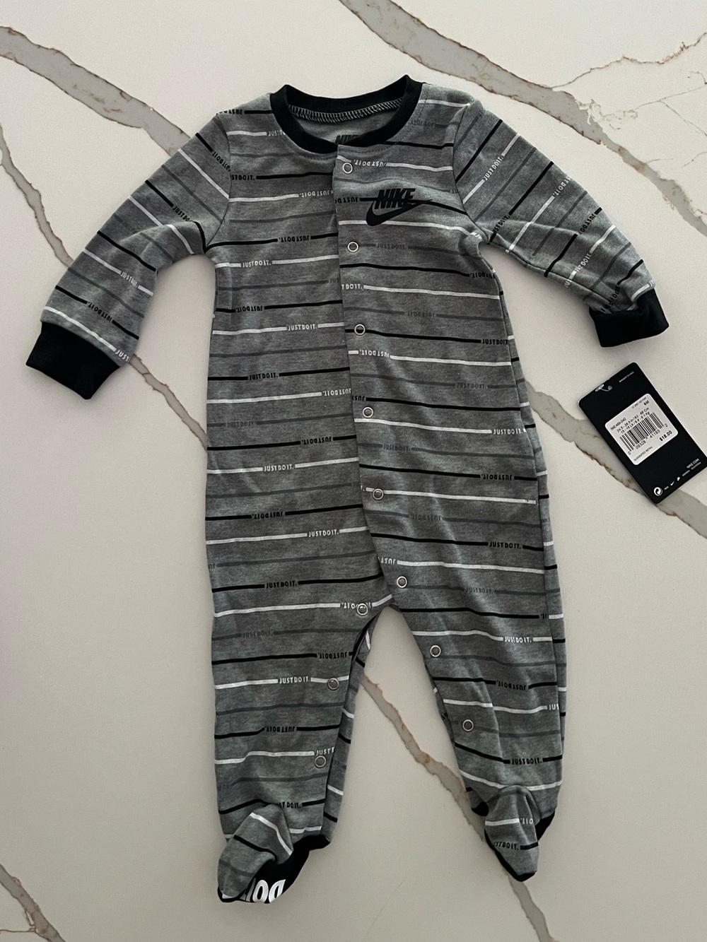 NWT Nike Gray & Black Striped Baby Footie One-Piece Size 6 months